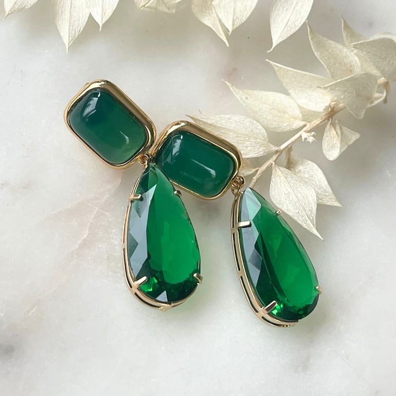 Grüne Ohrringe MARIELA mit Clips Achat und Krystal - Alessandra Schmidt Jewelry