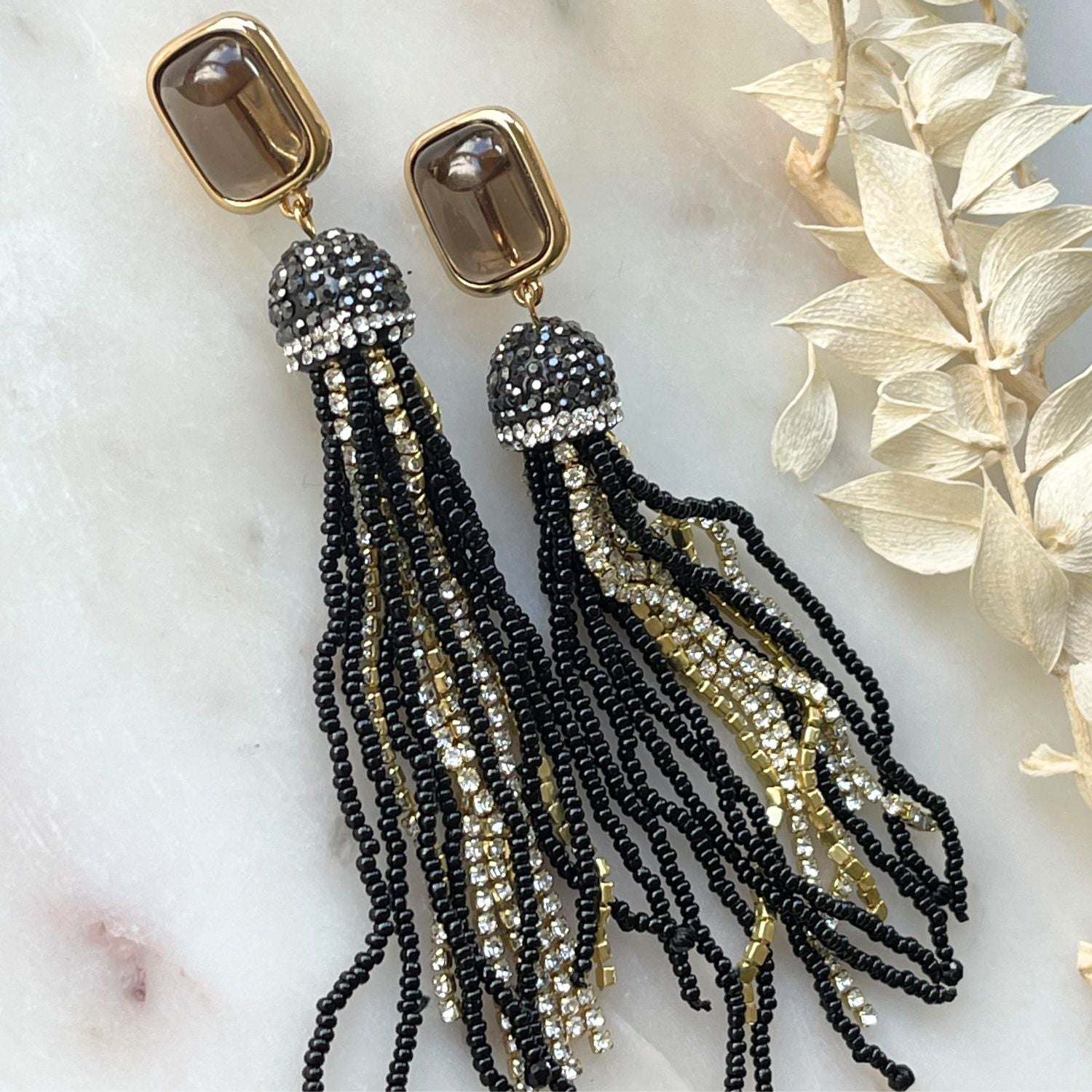 Fabelhafte Clip-Ohrringe FESTA mit Rutilsteine Markassite und Perlen - Alessandra Schmidt Jewelry