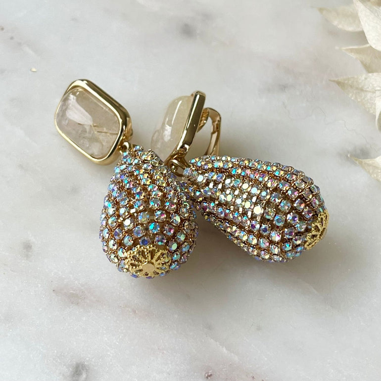 Fabelhafte Clip-Ohrringe FIESTA mit Rutilsteine und Strassperlen - Alessandra Schmidt Jewelry