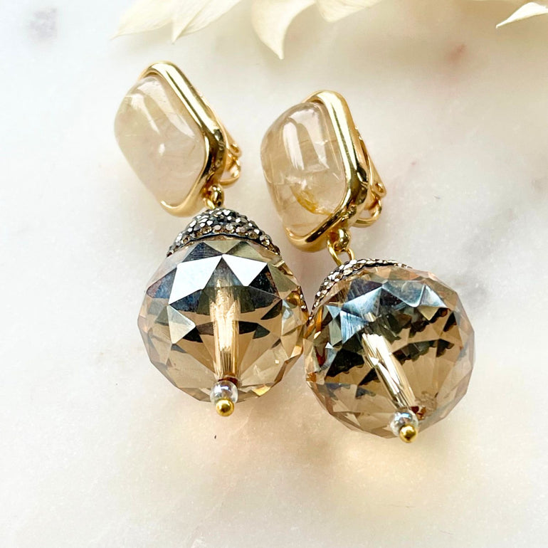 Ohrclips THERESA mit Rutil und Kristall - Alessandra Schmidt Jewelry