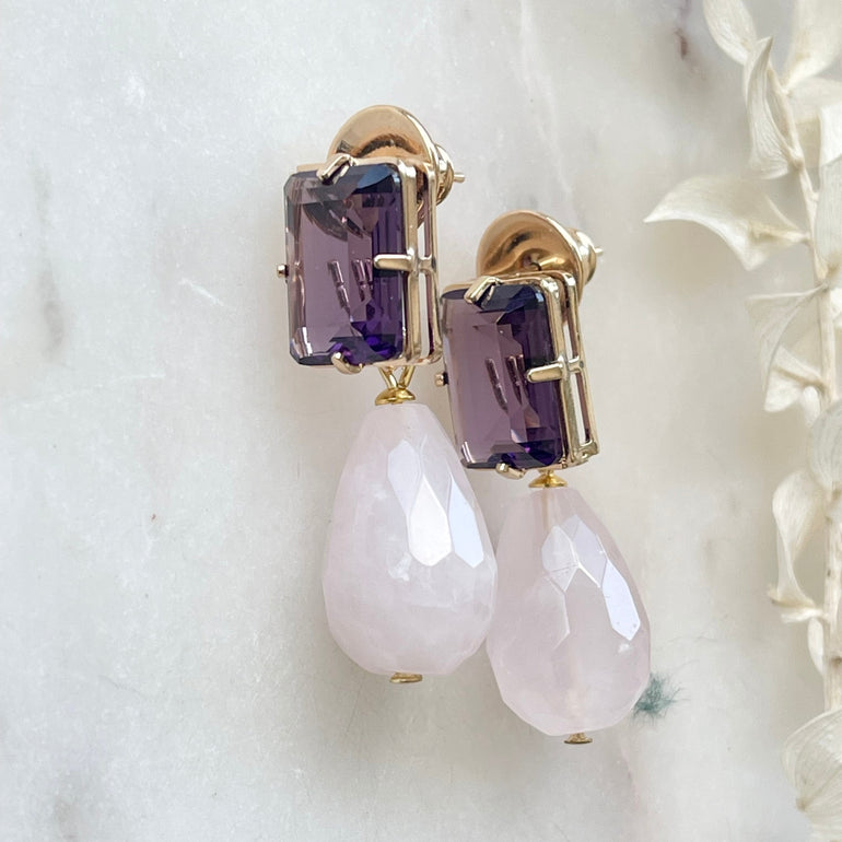 Ohrringe LE CLOS NORMAND mit lila und rosa Kristallen - Alessandra Schmidt Jewelry