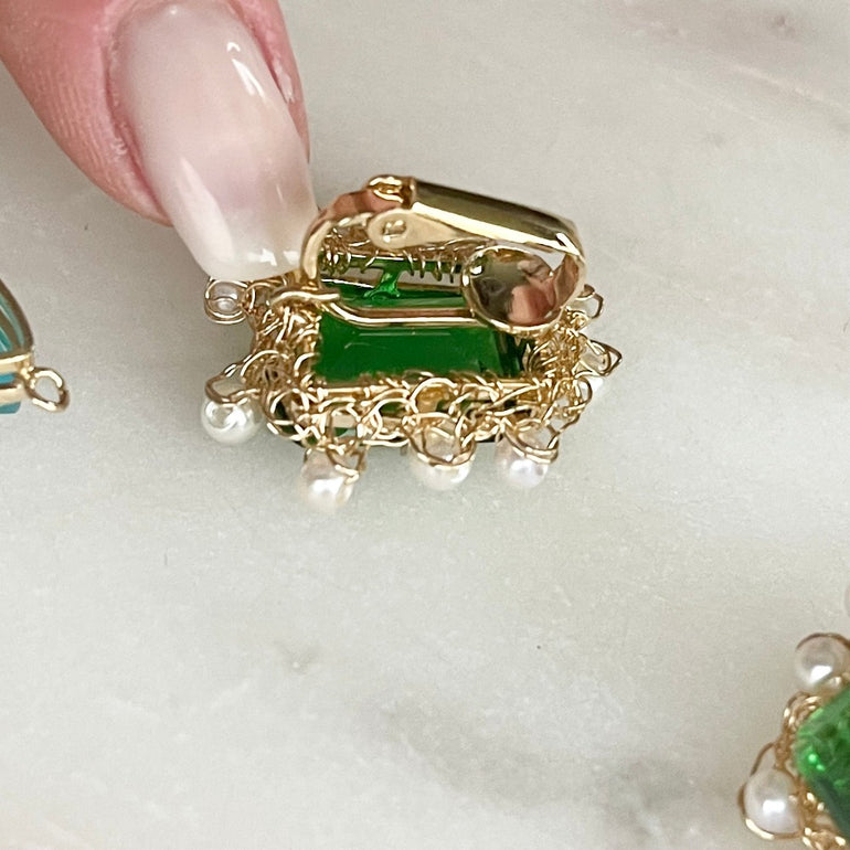 Ohrclips LILIBET mit Kristallen Smaragt , Aquamarin und Citrin - Alessandra Schmidt Jewelry