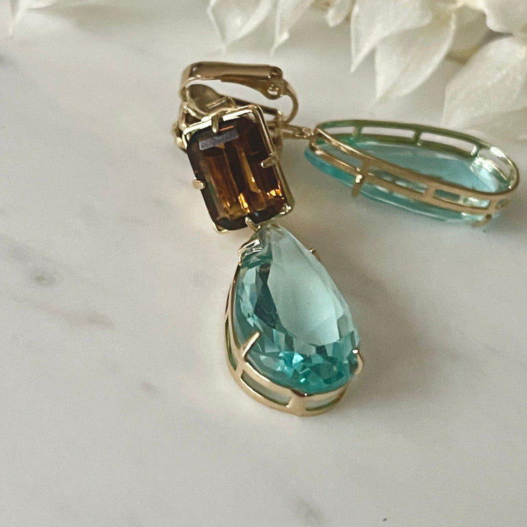 Ohrclips VICTORIA mit Kristallen Citrin und Aquamarin - Alessandra Schmidt Jewelry