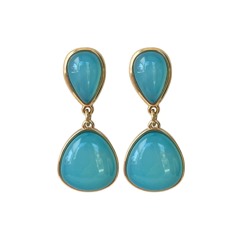 Blaue Ohrringe "ALESSANDRA" mit Naturstein Achat und Stecker-Verschluss, 4,5 cm Länge