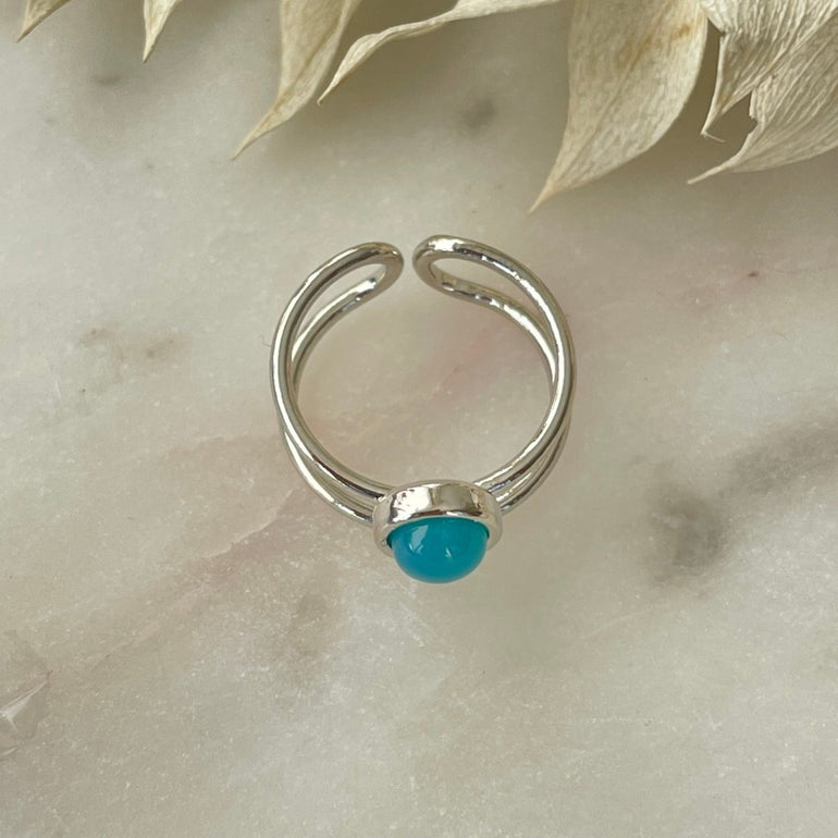  Ring TWIN Rodhiniert mit Blau Himmel Achat  * Verleihe Deinem Look eine zeitlose, aber moderne Note mit diesem schönen Offener Ring