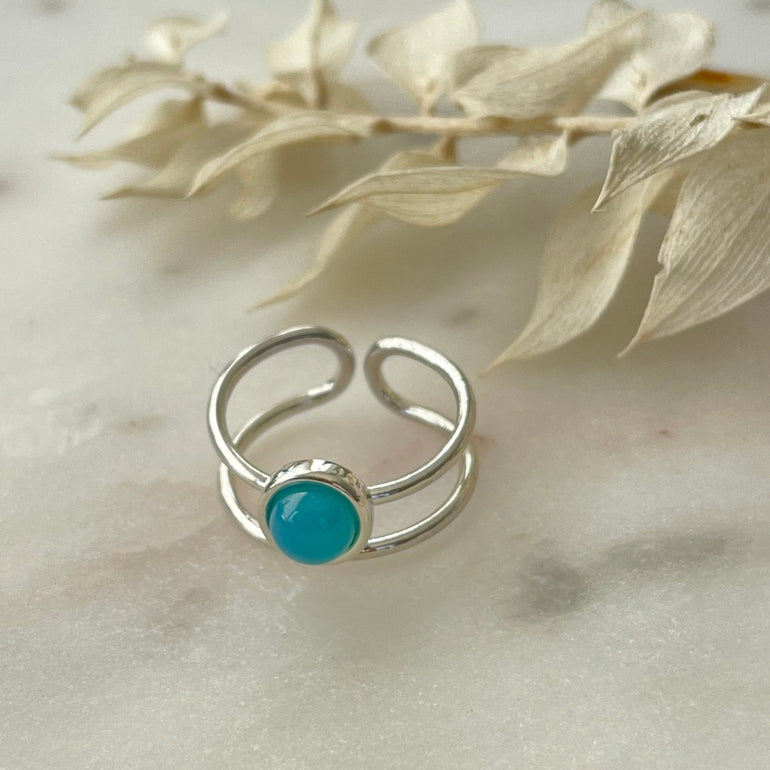  Ring TWIN Rodhiniert mit Blau Himmel Achat  * Verleihe Deinem Look eine zeitlose, aber moderne Note mit diesem schönen Offener Ring