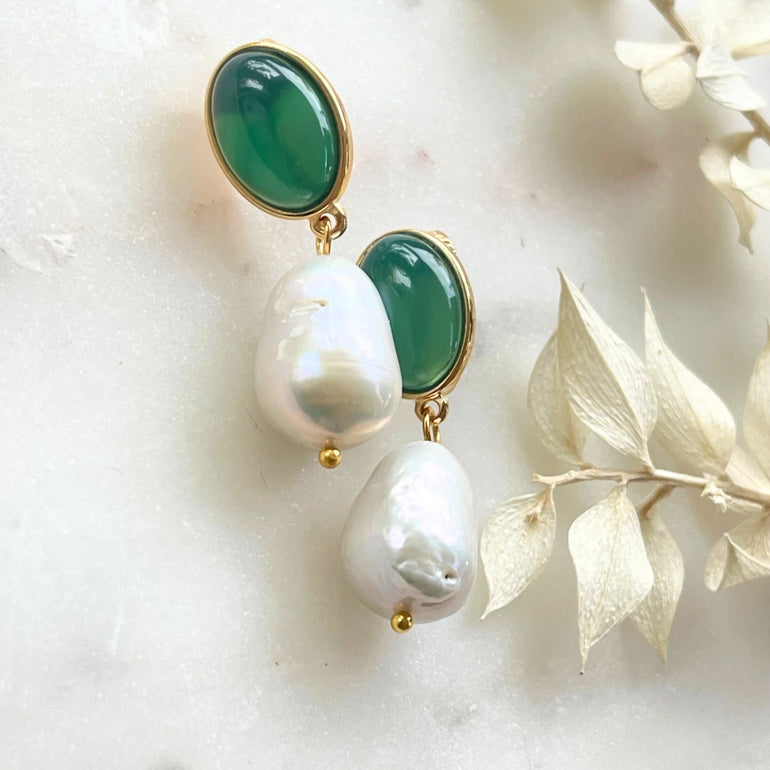 Ohrclips ALEX mit Achat und Barockperlen - Alessandra Schmidt Jewelry