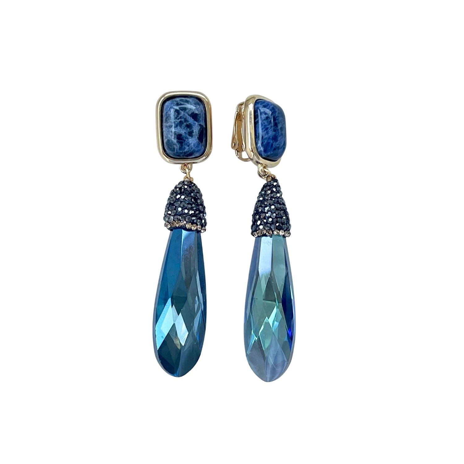 GABRIELLA Statement-Clip-Ohrringe mit Sodalite und Kristalle mit Marcasite - Alessandra Schmidt Jewelry