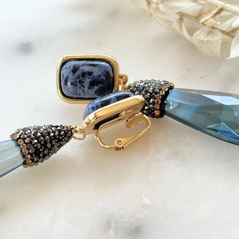 GABRIELLA Statement-Clip-Ohrringe mit Sodalite und Kristalle mit Marcasite - Alessandra Schmidt Jewelry