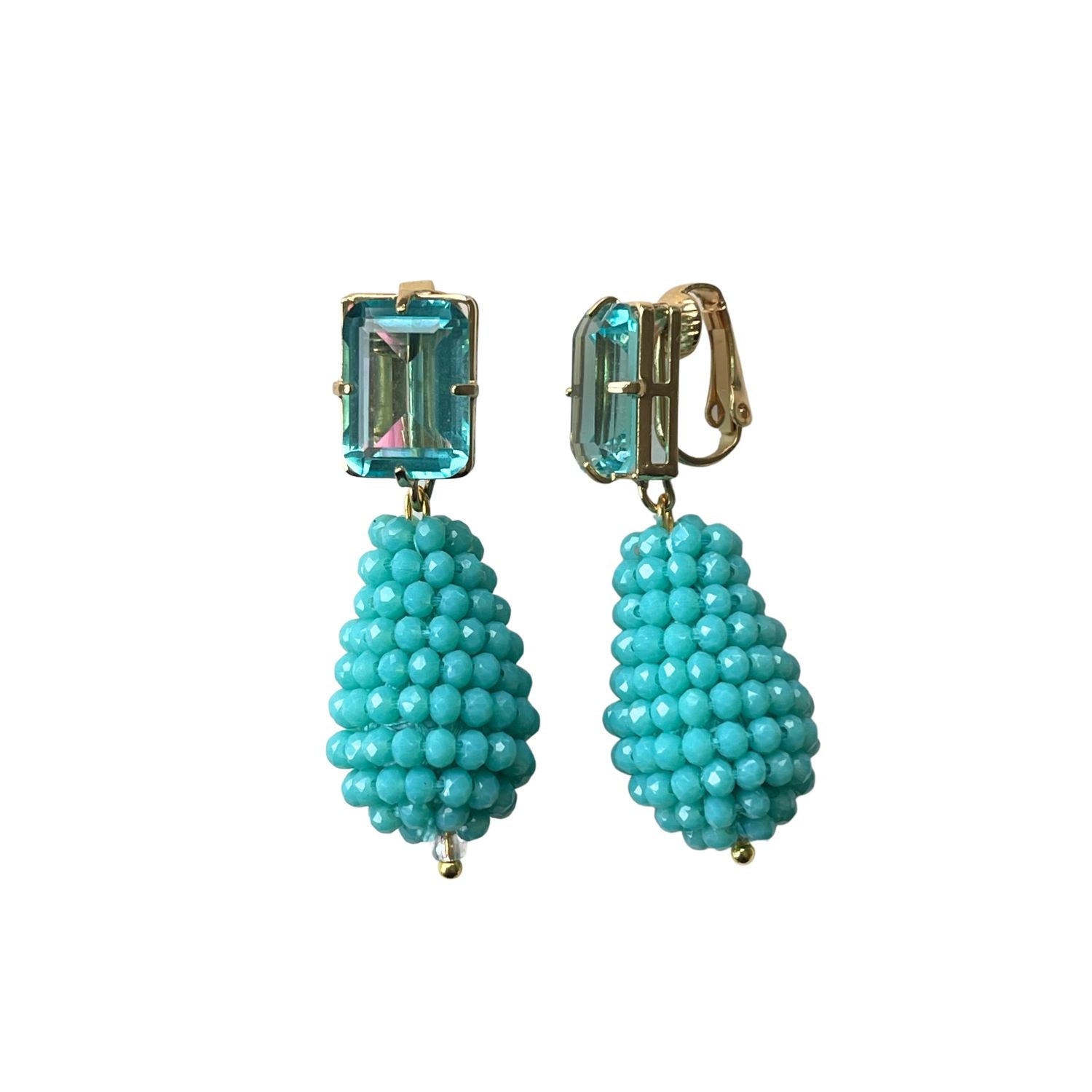 Blaue Ohrringe CHARLOTTE mit Clips und Kristall - Alessandra Schmidt Jewelry