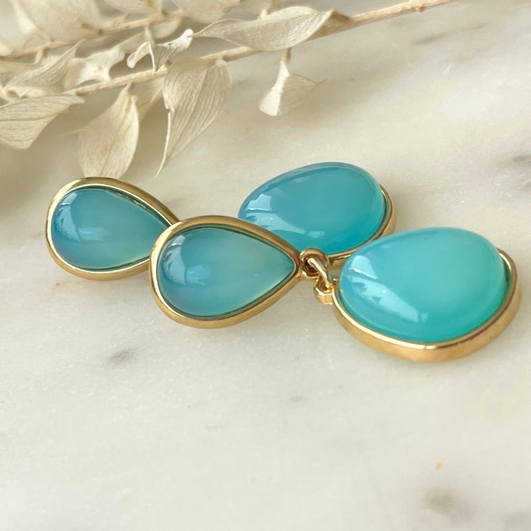 Blaue Ohrringe "ALESSANDRA" mit Naturstein Achat und Stecker-Verschluss, 4,5 cm Länge