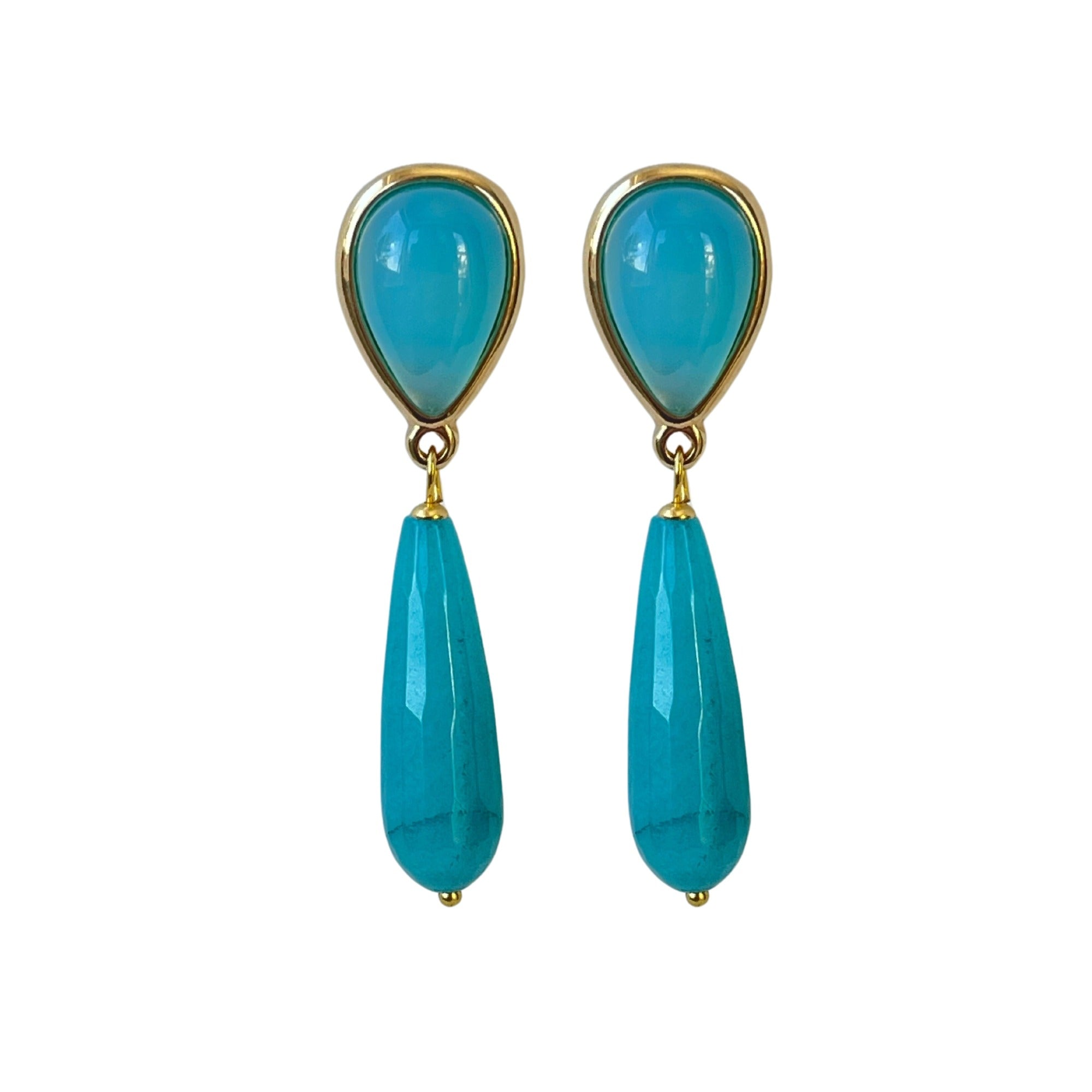 Tropfen-Ohrringe "VIVIAN" mit Achat und Jade-Turquoise. Länge: 5,5 cm. Verschluss: Clip. Verstellbare Clips für optimalen Tragekomfort, individuelle Anpassung ans Ohr möglich.