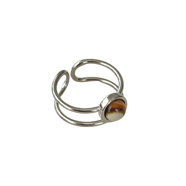 Ring TWIN Rodhiniert mit polychromatischer Jaspis - Alessandra Schmidt Jewelry