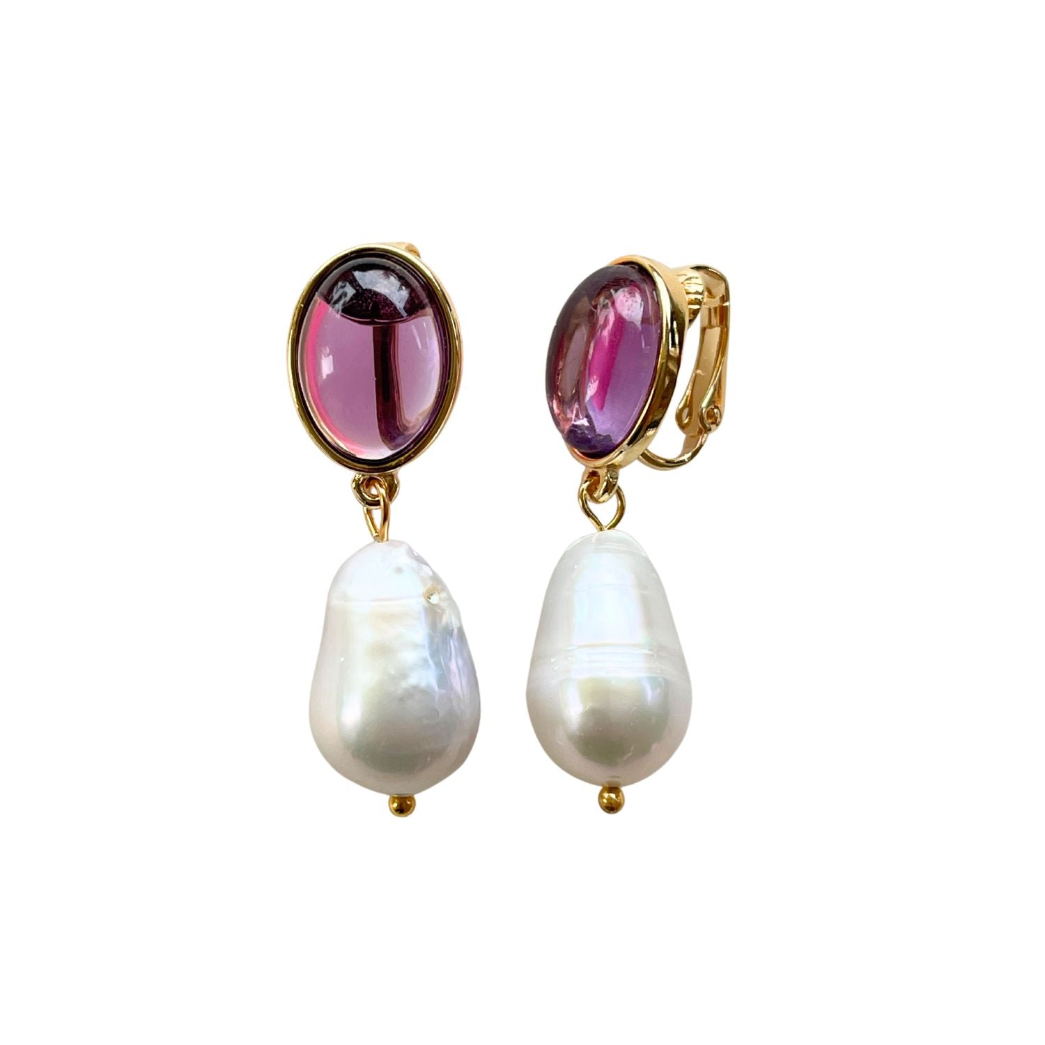 Ohrclips ALEX mit Amethist und Barockperlen - Alessandra Schmidt Jewelry