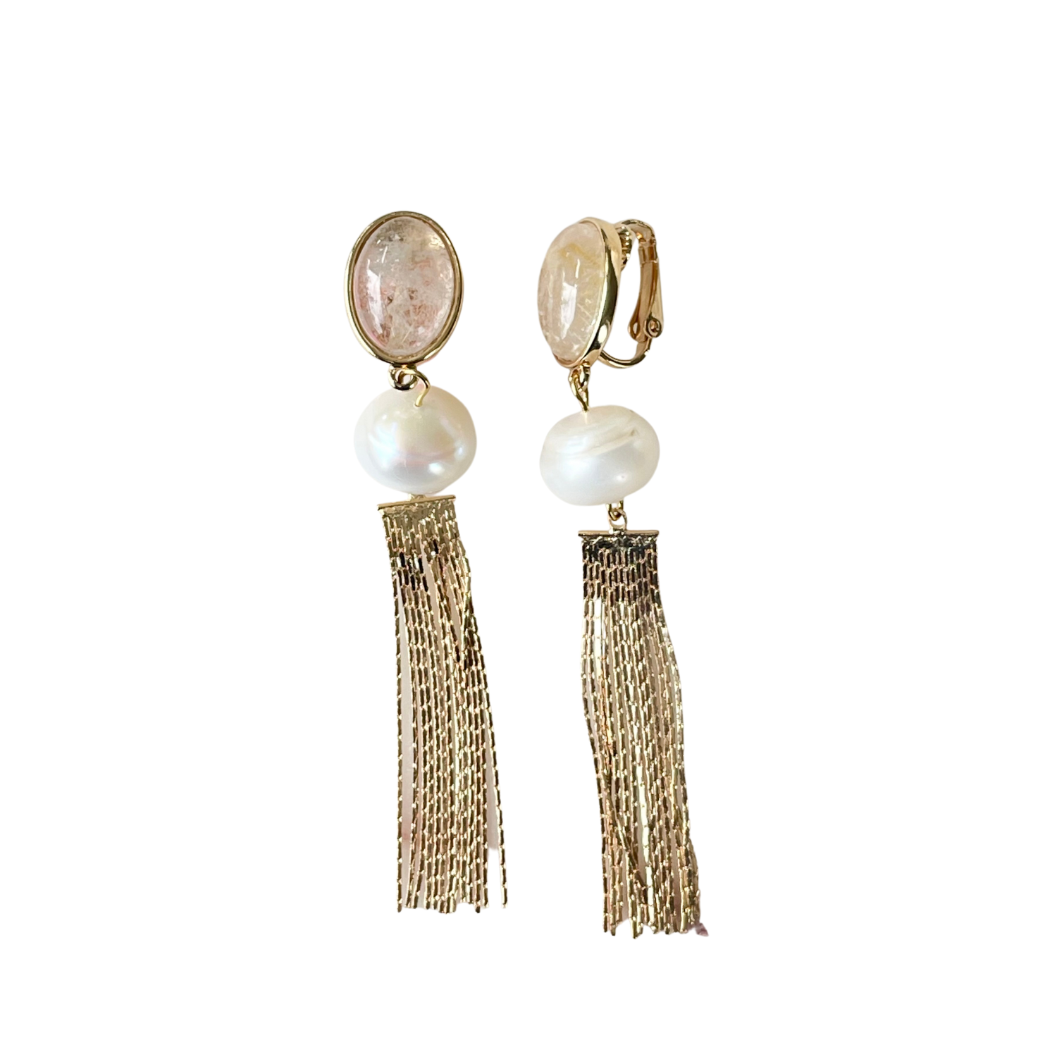 Ohrclips FRANGIA mit Rutilstein und Perlen - Alessandra Schmidt Jewelry