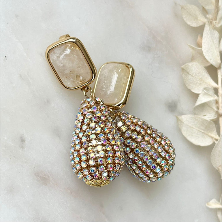 Fabelhafte Clip-Ohrringe FIESTA mit Rutilsteine und Strassperlen - Alessandra Schmidt Jewelry