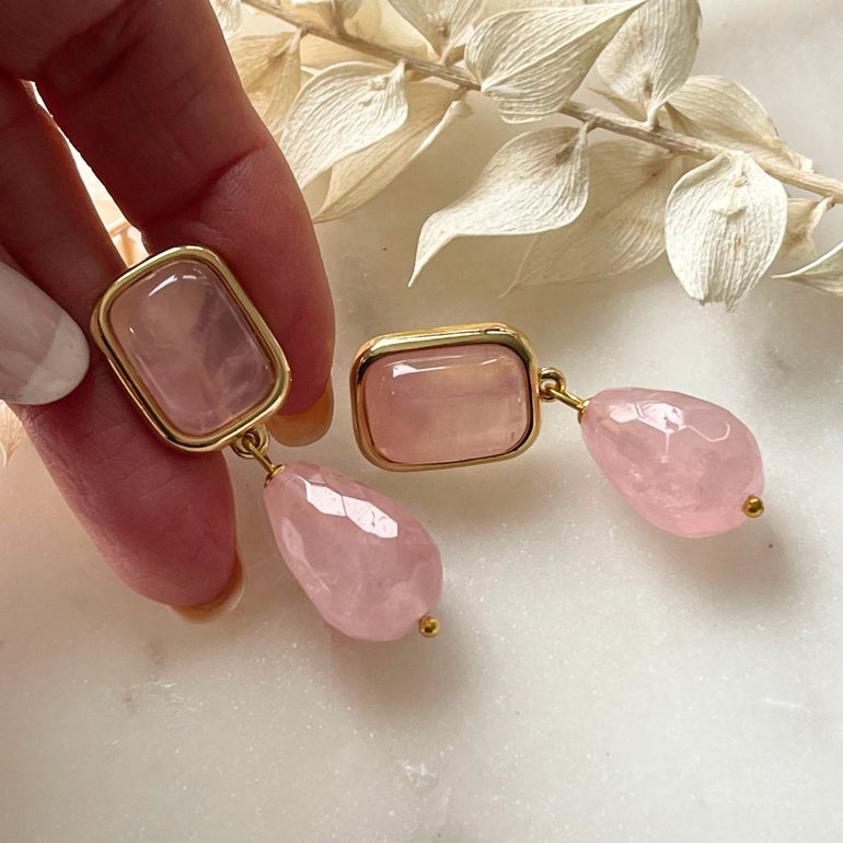 Ohrringe MARIELLA mit Rosenquarz - Alessandra Schmidt Jewelry