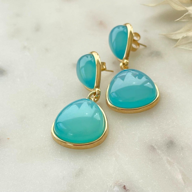Blaue Ohrringe "ALESSANDRA" mit Naturstein Achat und Stecker-Verschluss, 4,5 cm Länge