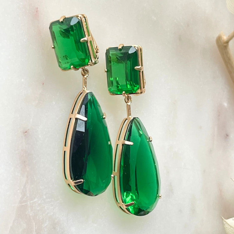 Ohrclips JARDIN D'EAU mit grünen Kristallen - Alessandra Schmidt Jewelry