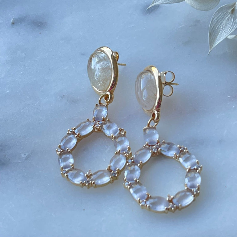 Ohrringe SARA mit Rutilstein und Kristallen - Alessandra Schmidt Jewelry