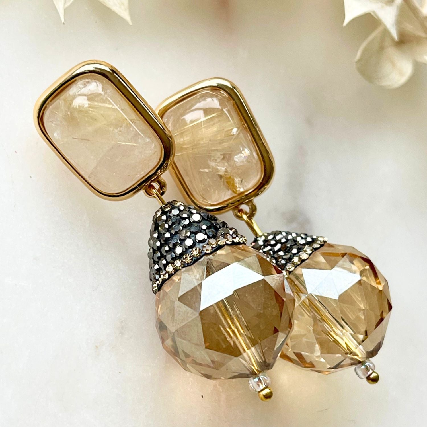 Ohrclips THERESA mit Rutil und Kristall - Alessandra Schmidt Jewelry