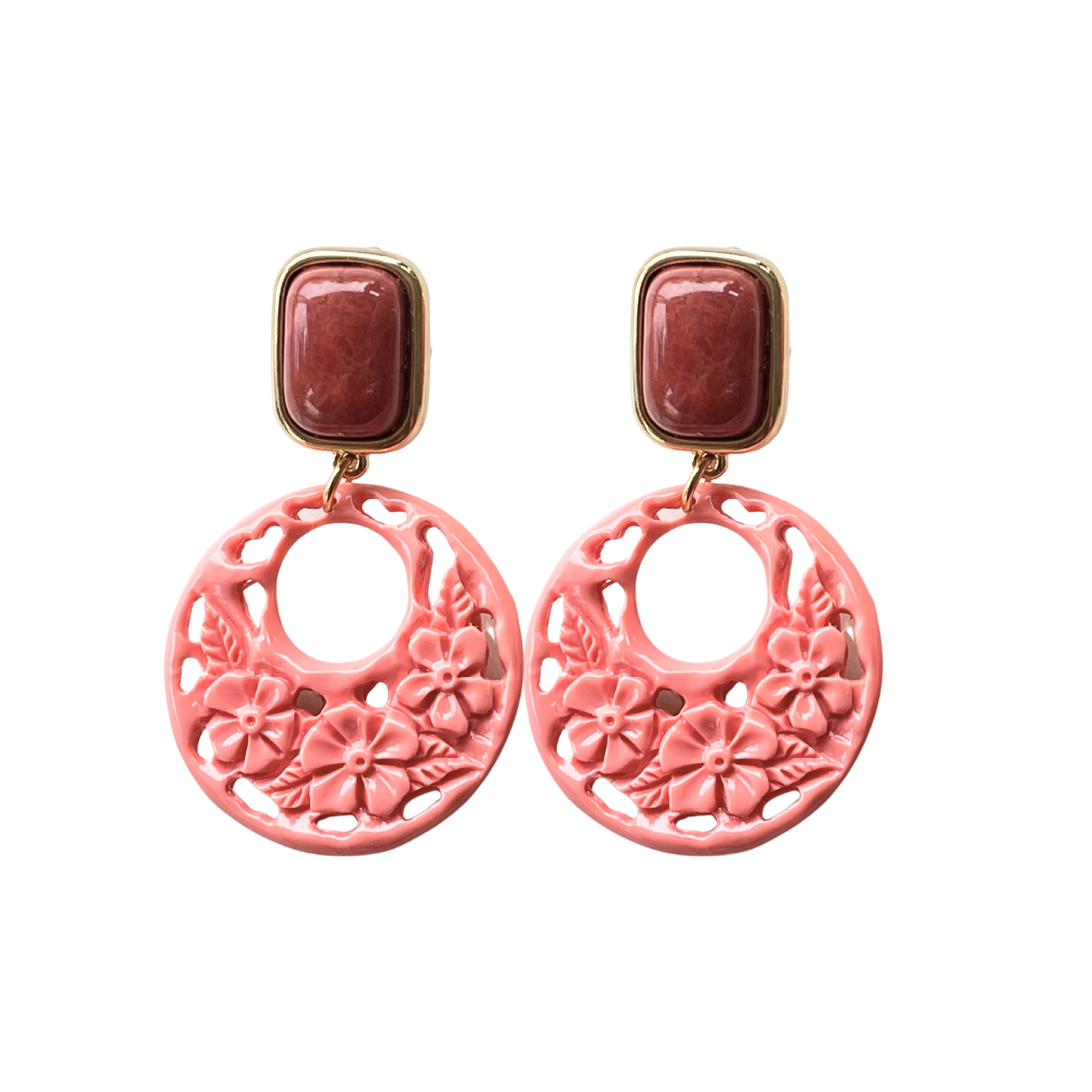 Ohrringe mit Amazonit-Basis und Korallenanhänger - Alessandra Schmidt Jewelry