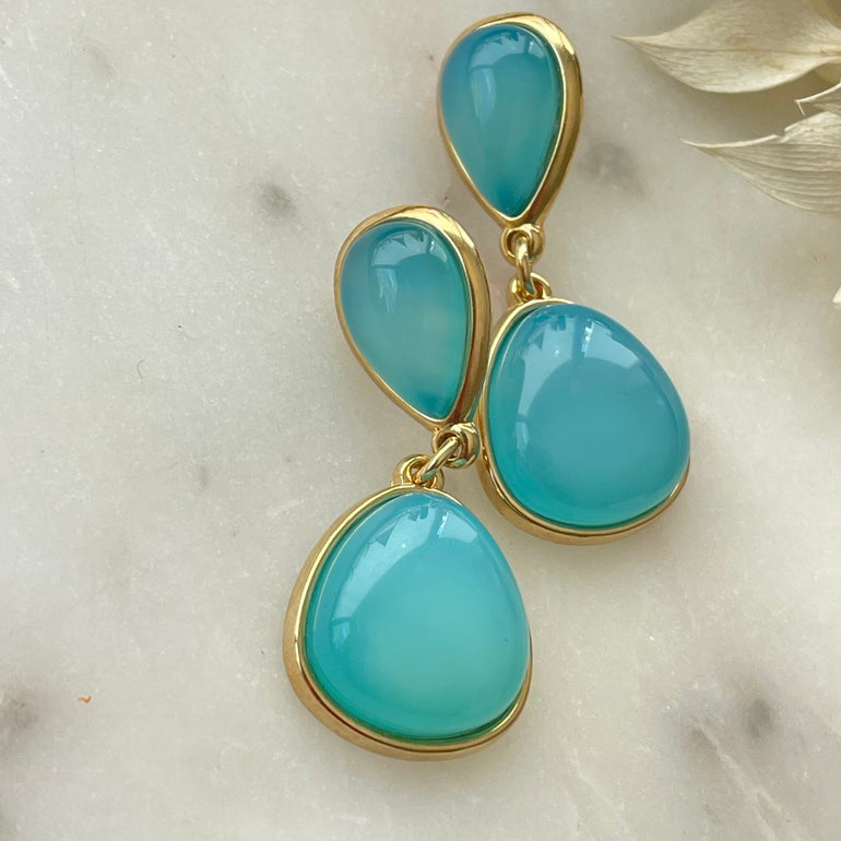 Blaue Ohrringe "ALESSANDRA" mit Naturstein Achat und Stecker-Verschluss, 4,5 cm Länge