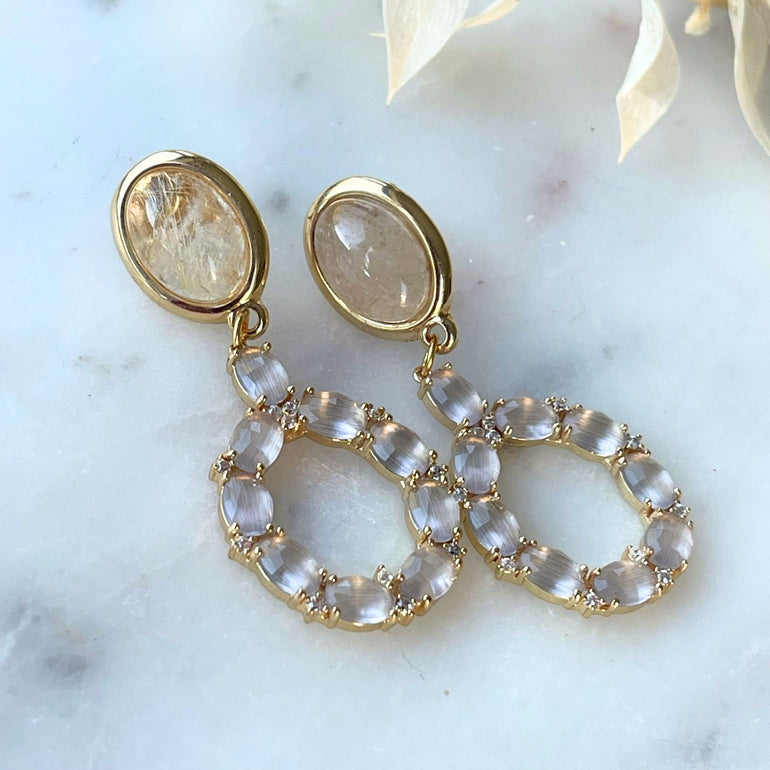 Ohrringe SARA mit Rutilstein und Kristallen - Alessandra Schmidt Jewelry
