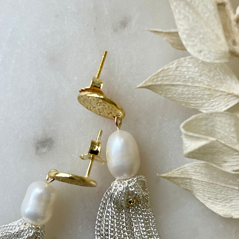 Süßwasserperlen Ohrringe BELINDA mit Fransen - Alessandra Schmidt Jewelry