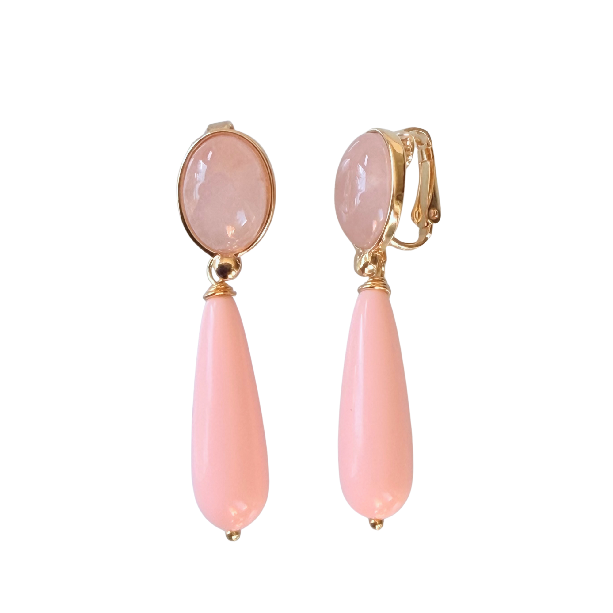 Clip Ohrringe NOÉMIE von mit hellrosa Rosenquarz  elegante Ohrclips ohne Ohrlöcher aus der Wechselsystem Kollektion