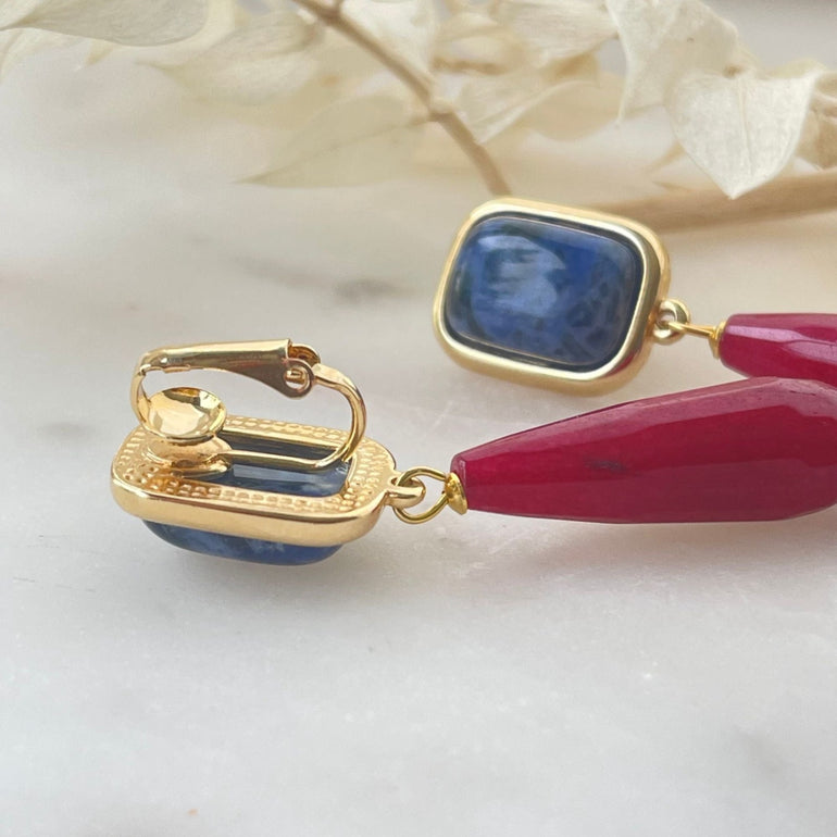 Clip-Ohrringe GABRIELA mit Sodalit und Roter Achat - Alessandra Schmidt Jewelry