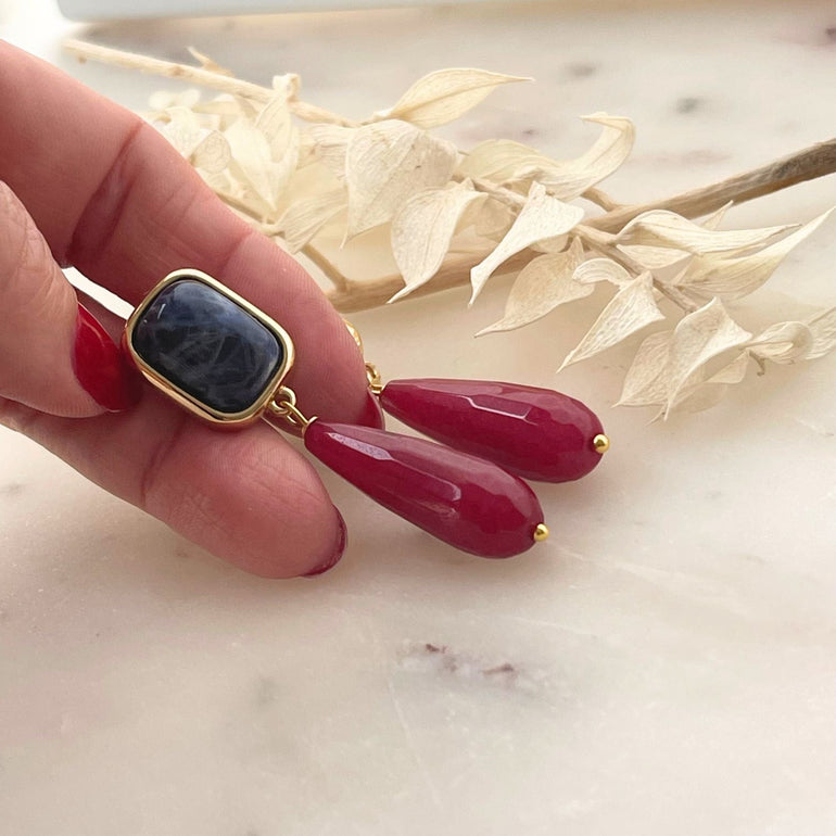 Clip-Ohrringe GABRIELA mit Sodalit und Roter Achat - Alessandra Schmidt Jewelry
