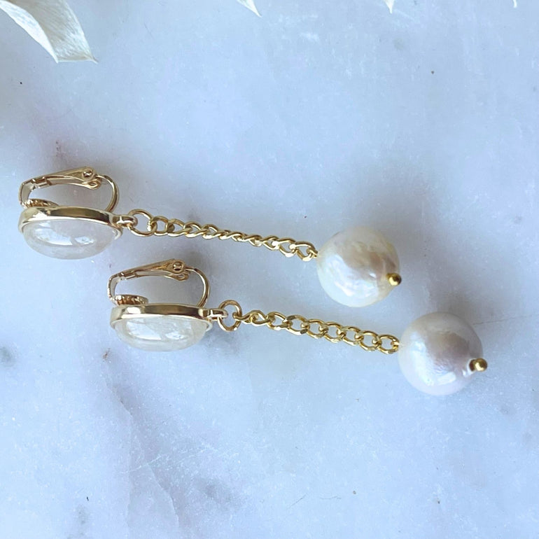Perlen Ohrringe MARTA mit Clips und Rutilstein - Alessandra Schmidt Jewelry