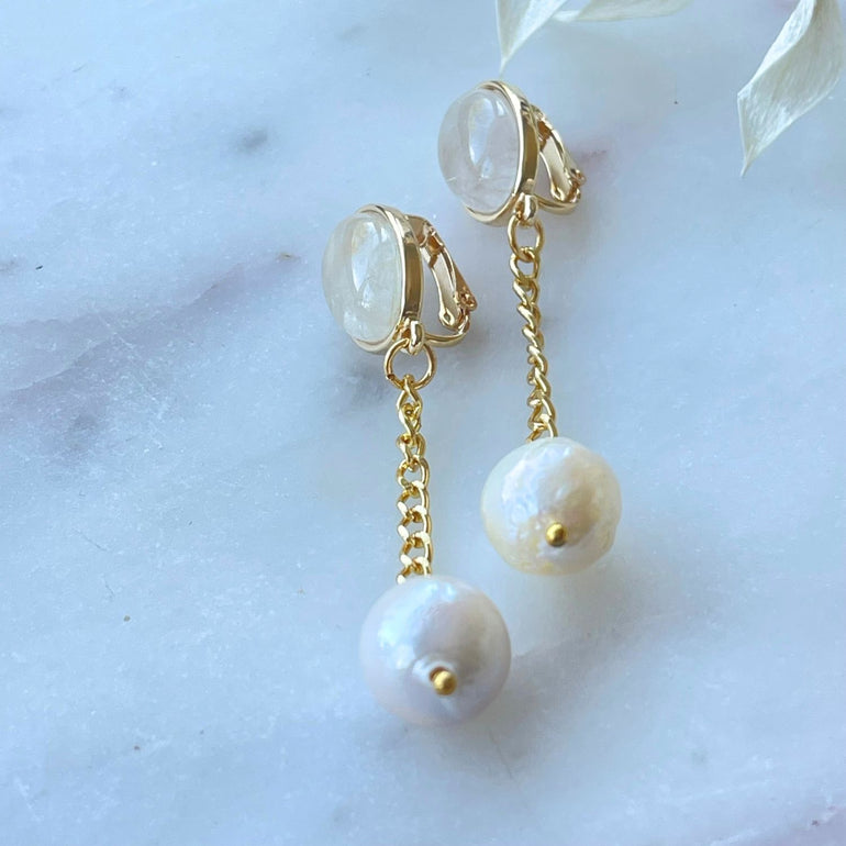 Perlen Ohrringe MARTA mit Clips und Rutilstein - Alessandra Schmidt Jewelry