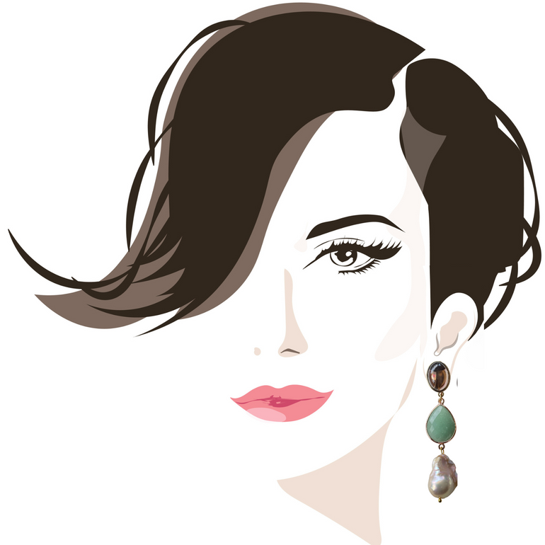 Ohrclips ALEX: Natürliche Eleganz in Grün mit Obsidian und Barockperlen. Clip-Verschluss, Länge: 8,0 cm. Ca. 27 g Paargewicht. 18 K vergoldetes Messing