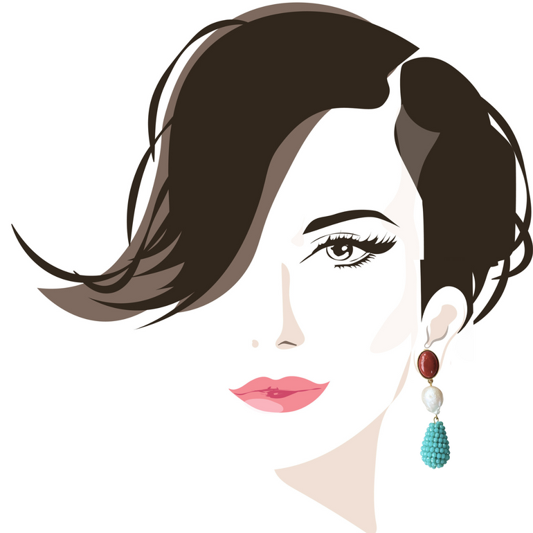 Ohrclips CHARLOTTE: Amazonit, Süßwasserperlen, Kristall. Eleganter Clip-Verschluss, 18 K vergoldetes Messing. Länge 6,9 cm, Breite 1,5 cm. Natürlicher Howlit in Korallenton. Lässige Eleganz mit Koralle, Türkis und Perlen. Perfekt zu Jeans und Blazer. Stilvolles Accessoire