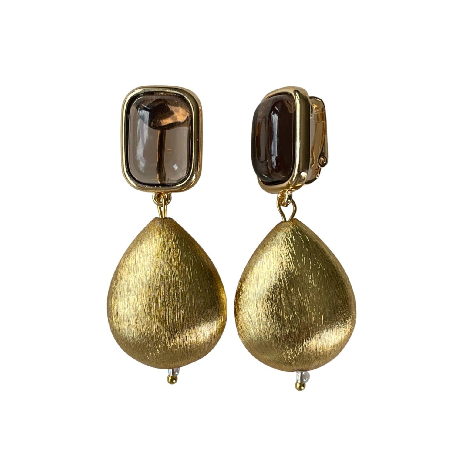 Ohrclips BELLA mit Rutil: Glamouröser Blickfang. Clip-Verschluss, 18 K vergoldetes Messing. Strahlender Rutil in Kombination mit goldenem Tropfen. Länge 5,0 cm, Breite 1,5 cm. Farbe: Gold. Perfekt für besondere Anlässe und den Alltag