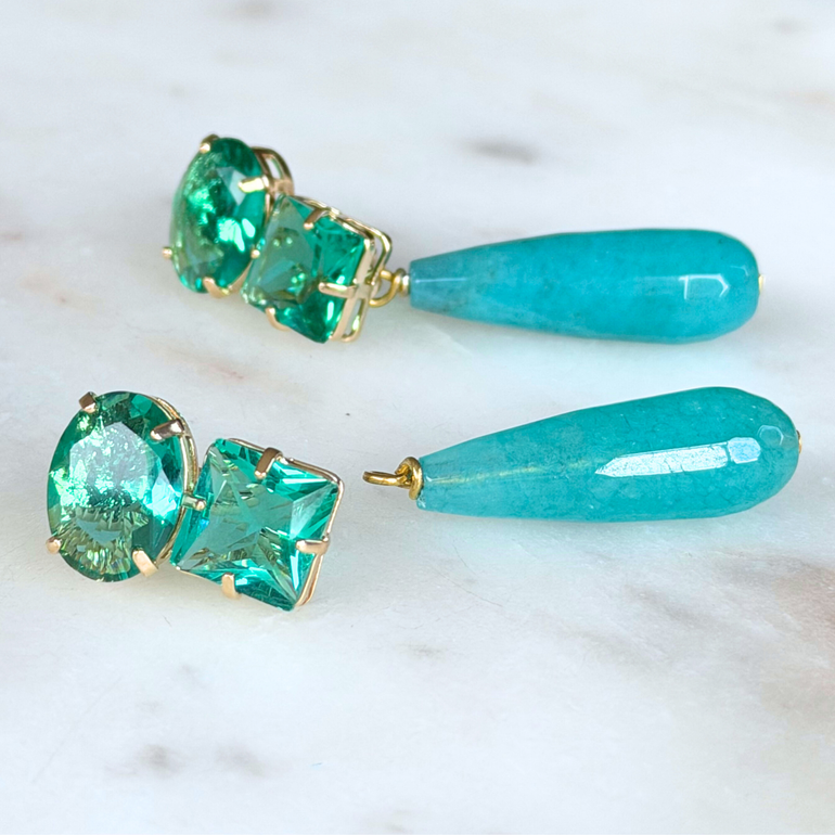 Jenni Ohrclips mit Basis und Angelit Anhänger separat dargestellt, wandelbares Design