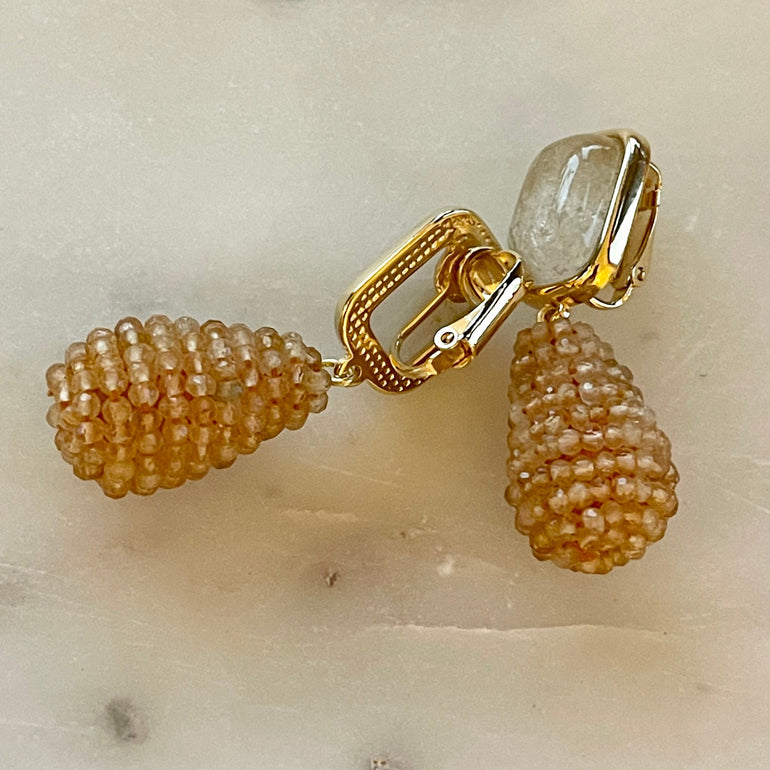 Ohrclips CHARLOTTE mit Rutilstein und Kristall - Elegante Clips für besondere Anlässe - 18K vergoldetes Messing - Glamouröse Accessoires mit Clip-Verschluss