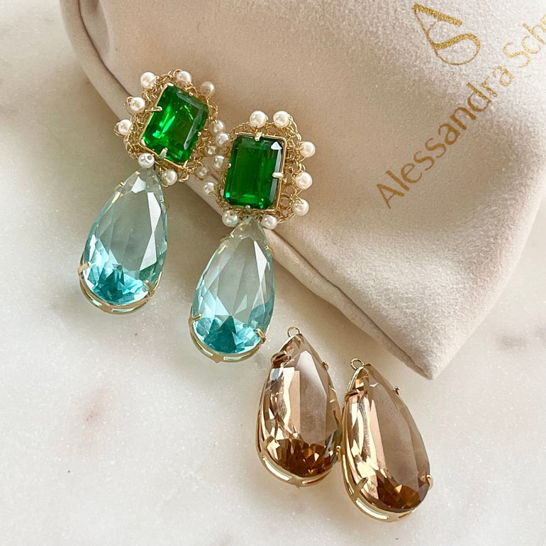 Ohrclips LILIBET mit Kristallen Smaragt , Aquamarin und Citrin - Alessandra Schmidt Jewelry